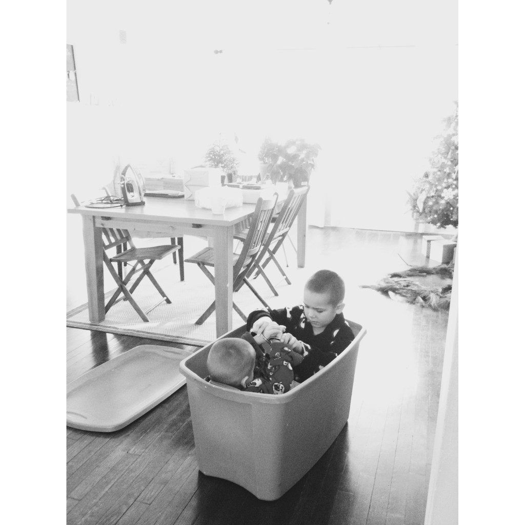 Boys Playing Magicians in a Storage Container
